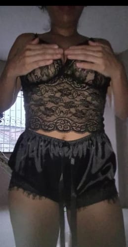 Customer photo review of 2025 Summer 2 Pcs Women's New Sexy Lace See-Through Pajamas Black Pink Cute Clothes Comfortable Breathable Suspender Shorts Set