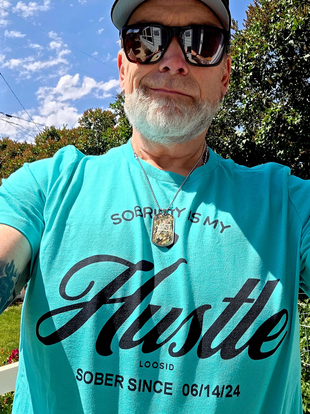 Customer photo review of Camo Sober Since Dog Tag Necklace w/Personalized Date