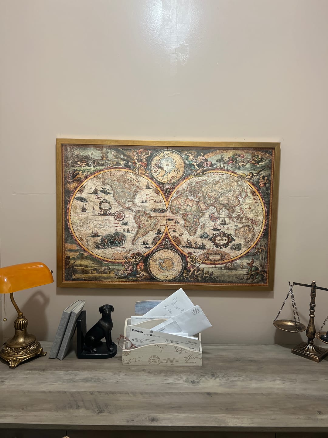 Customer photo review of Large Vintage Style Modern World Map by Ray&Co, 2024