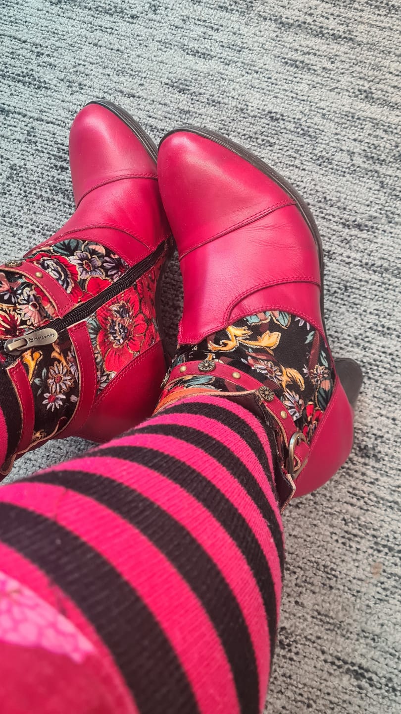 Customer photo review of Vintage Vibrant Floral Ankle Boots
