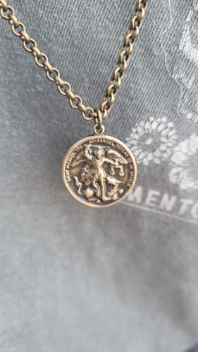 Customer photo review of Men's Archangel St. Michael, Antiqued Brass and Bronze Unisex Jewelry, 20 or 24 Inch Rolo Chain, BR-039
