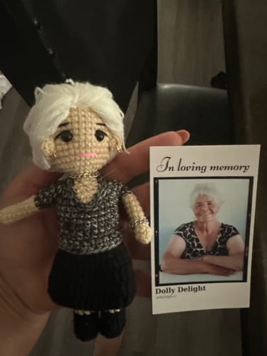 Customer photo review of Dolly® Personalized Crochet Doll with Photo Card