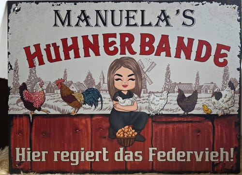 Customer photo review of Personalisiertes Gartenschild mit Hühner Motiv