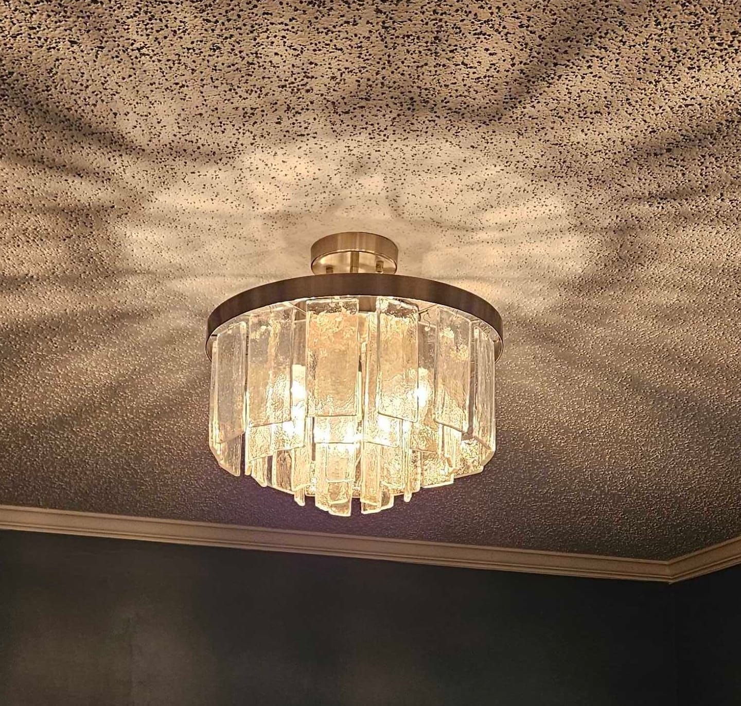 Customer photo review of Tiered Hammered Water Glass Round Semi Flush Mount