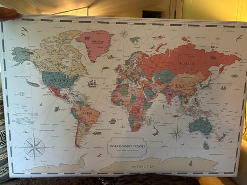 Customer photo review of Pinnable World Journey Map • Multi-Colored