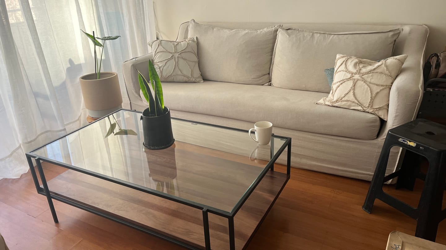 Customer photo review of Mesa de centro Doble Nivel Glass Toffee Negro