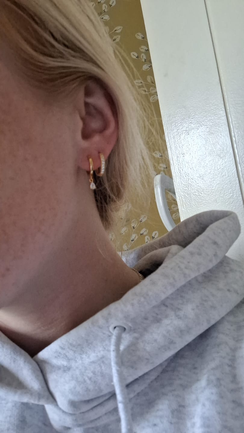 Customer photo review of Crystal Drop Hoop Earrings Gold