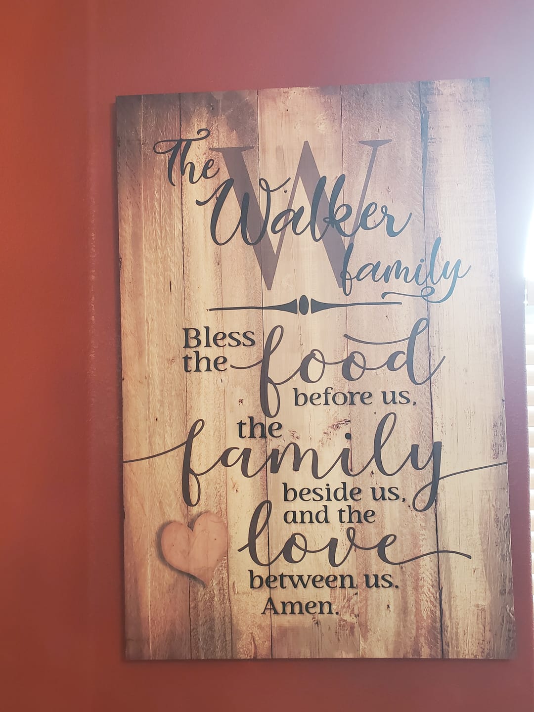 Customer photo review of Personalized "Food, Family, Love" Wood Tone Premium Canvas