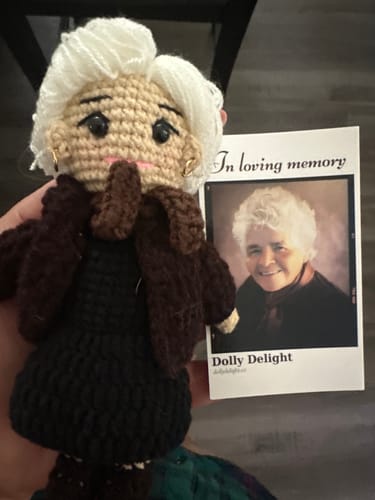 Customer photo review of Dolly® Personalized Crochet Doll with Photo Card