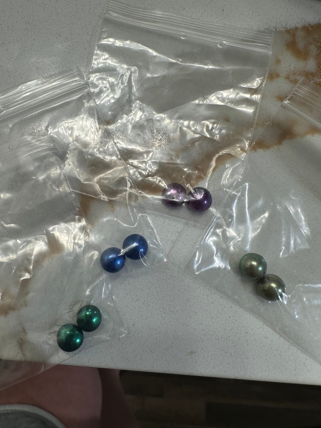 Customer photo review of Loose Pearl - Pre Drilled Button Shaped Flat Bottom