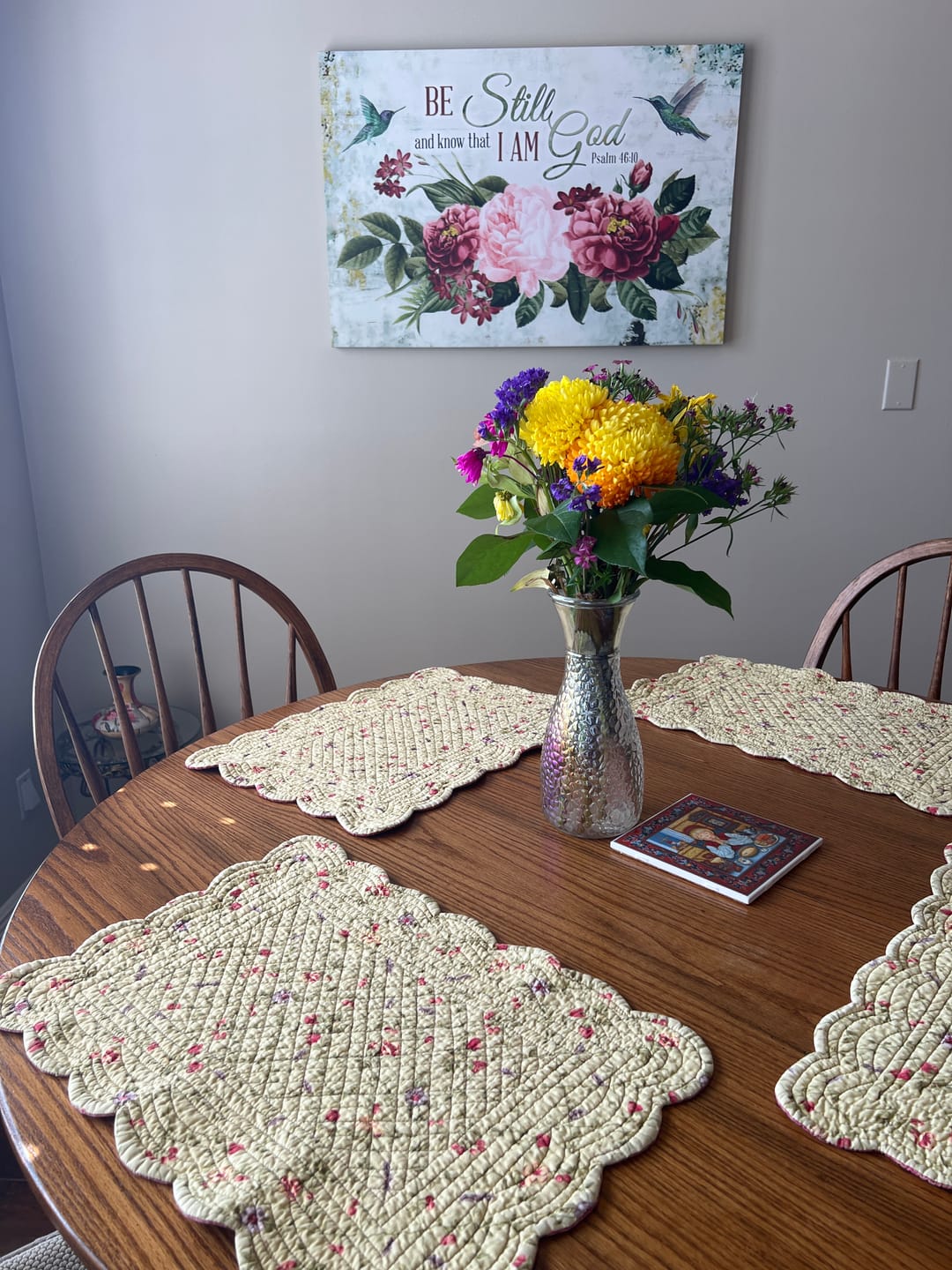 Customer photo review of Be Still and Know That I Am God, Vintage Flower Hummingbird, Wall art canvas