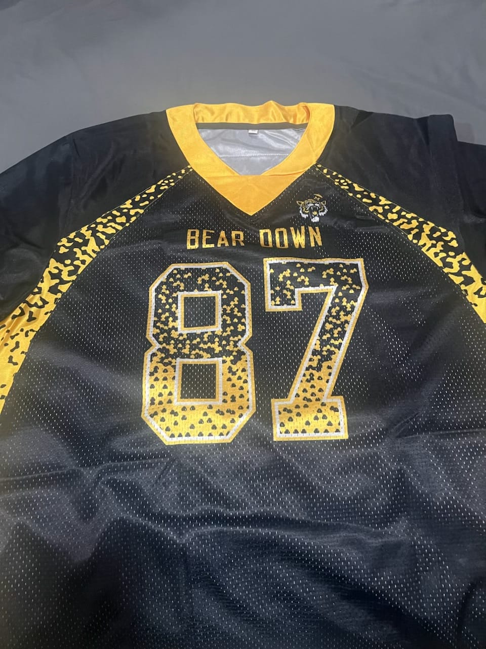 Customer photo review of Custom Black Gold-White Drift Fashion Mesh Authentic Football Jersey