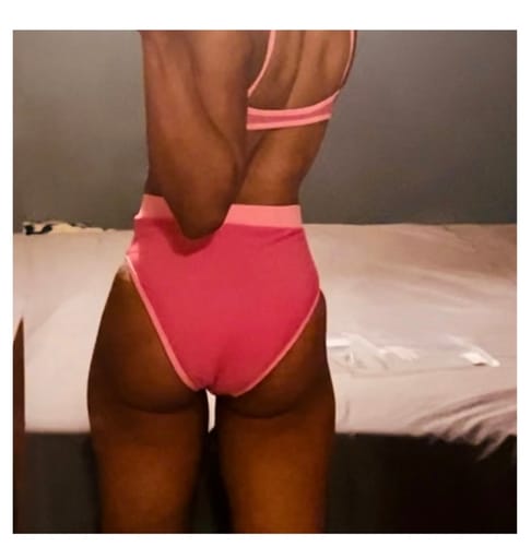 Customer photo review of MOLLY Poppy Pink Full Coverage High Rise Bikini Bottom