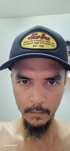 Customer photo review of 9FORTY A-Frame Trucker Originators Camel Black Snapback