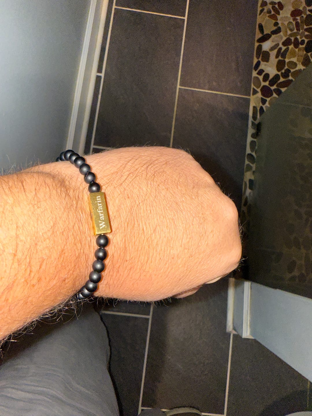 Customer photo review of 6mm Matte Black Rectangle Bead Bracelet
