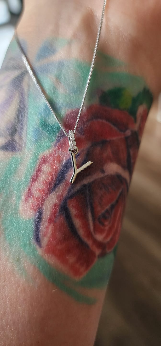Customer photo review of Initial Diamond Bail Pendant in Sterling Silver
