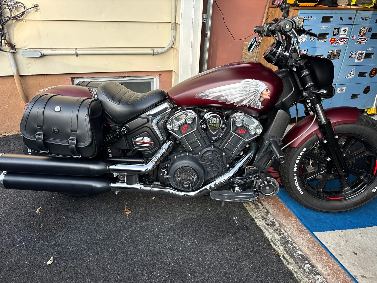 Customer photo review of 25L - SpiritBlade Large  Indian Scout Bobber Leather Motorcycle Saddlebags