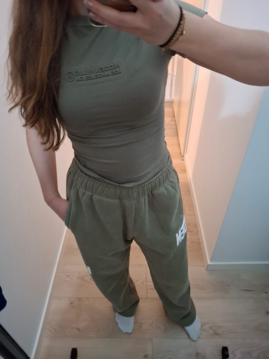 Customer photo review of GATED COMMUNITY STRAIGHT LEG SWEATPANTS SAGE