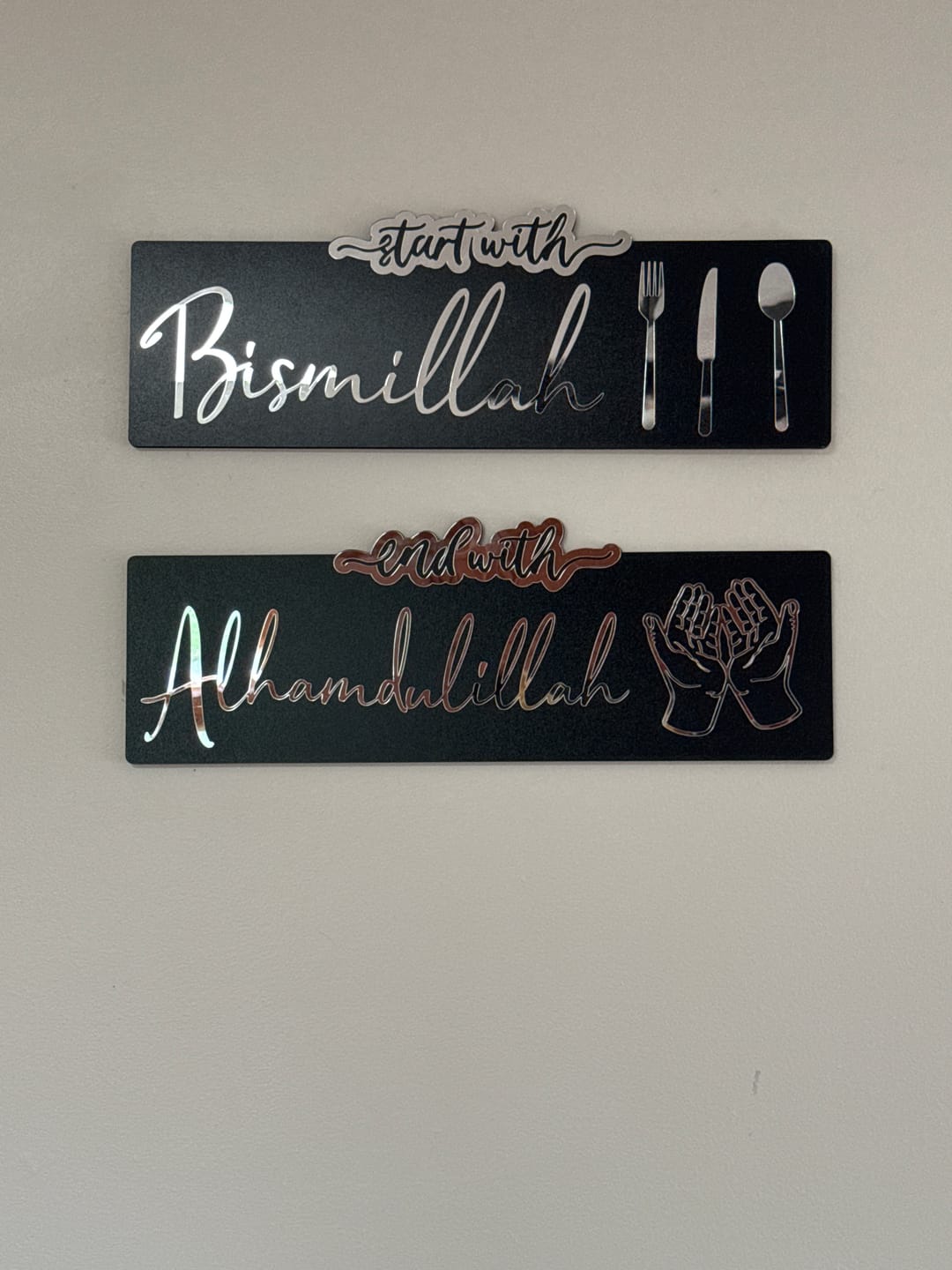 Customer photo review of Start with Bismillah, End with Alhamdulillah Wooden Islamic Wall Art