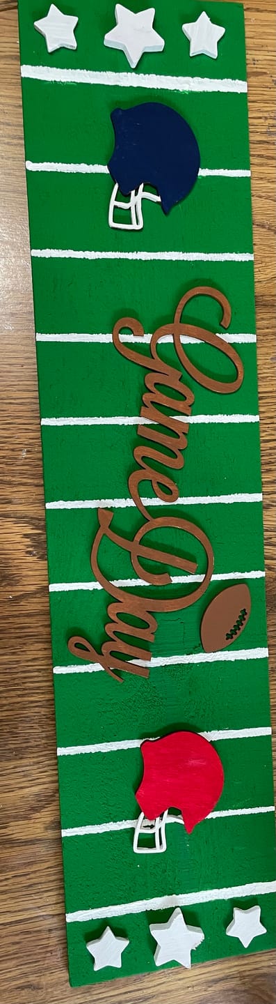 Customer photo review of Unfinished Wood Football Threads Shape - Sports Craft - up to 46" DIY