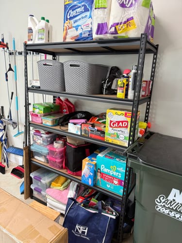 Customer photo review of Reibii 48" W x 72"H Garage Storage Shelves, 2650lbs Heavy Duty Steel Shelving Racks, Adjustable Metal Racks for Basement Warehouse Commercial