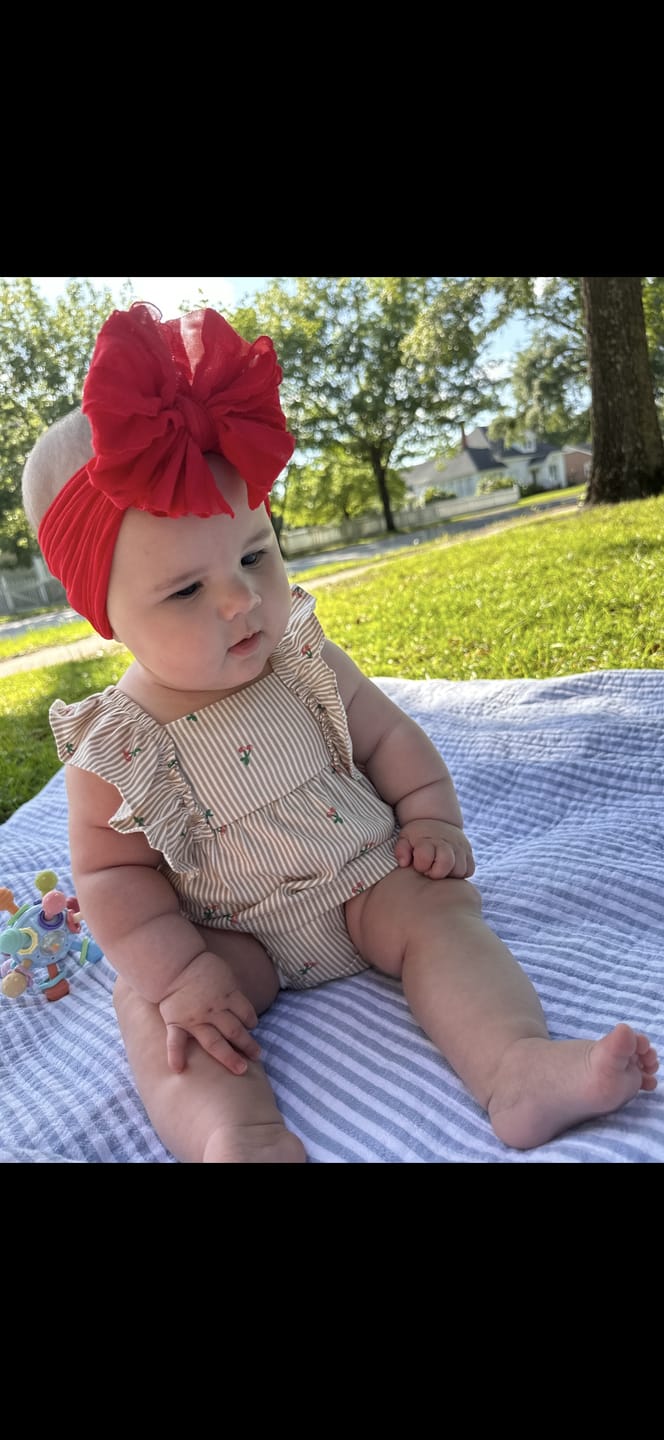 Customer photo review of Ruffled Headband-Bright Red