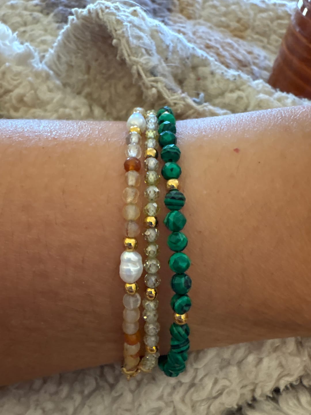 Customer photo review of Emerald Green Beaded Bracelet