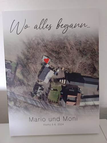 Kundenbewertung mit Foto zu Leinwand mit dem Motiv "Wo alles begann" - Personalisiertes Geschenk mit Wunschort