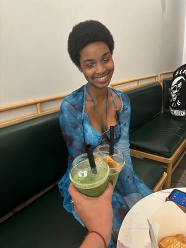 Customer photo review of Flared sleeve tie dye o ring self tie halter low cut mini skirt set