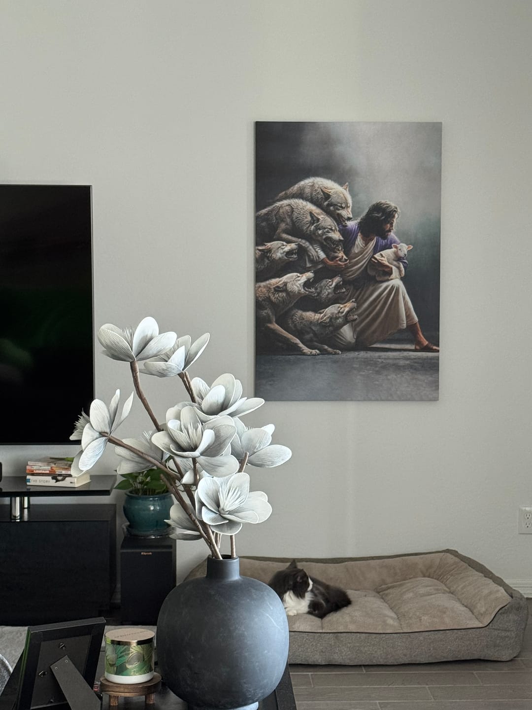 Customer photo review of Jesus Protects The Lamb From Wolves Wall Art Canvas