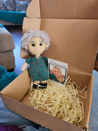 Customer photo review of Dolly® Personalized Crochet Doll with Photo Card