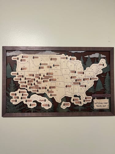 Customer photo review of US 3D Wooden National Parks Travel Map With Trees To Record Park Visits (1 Design)