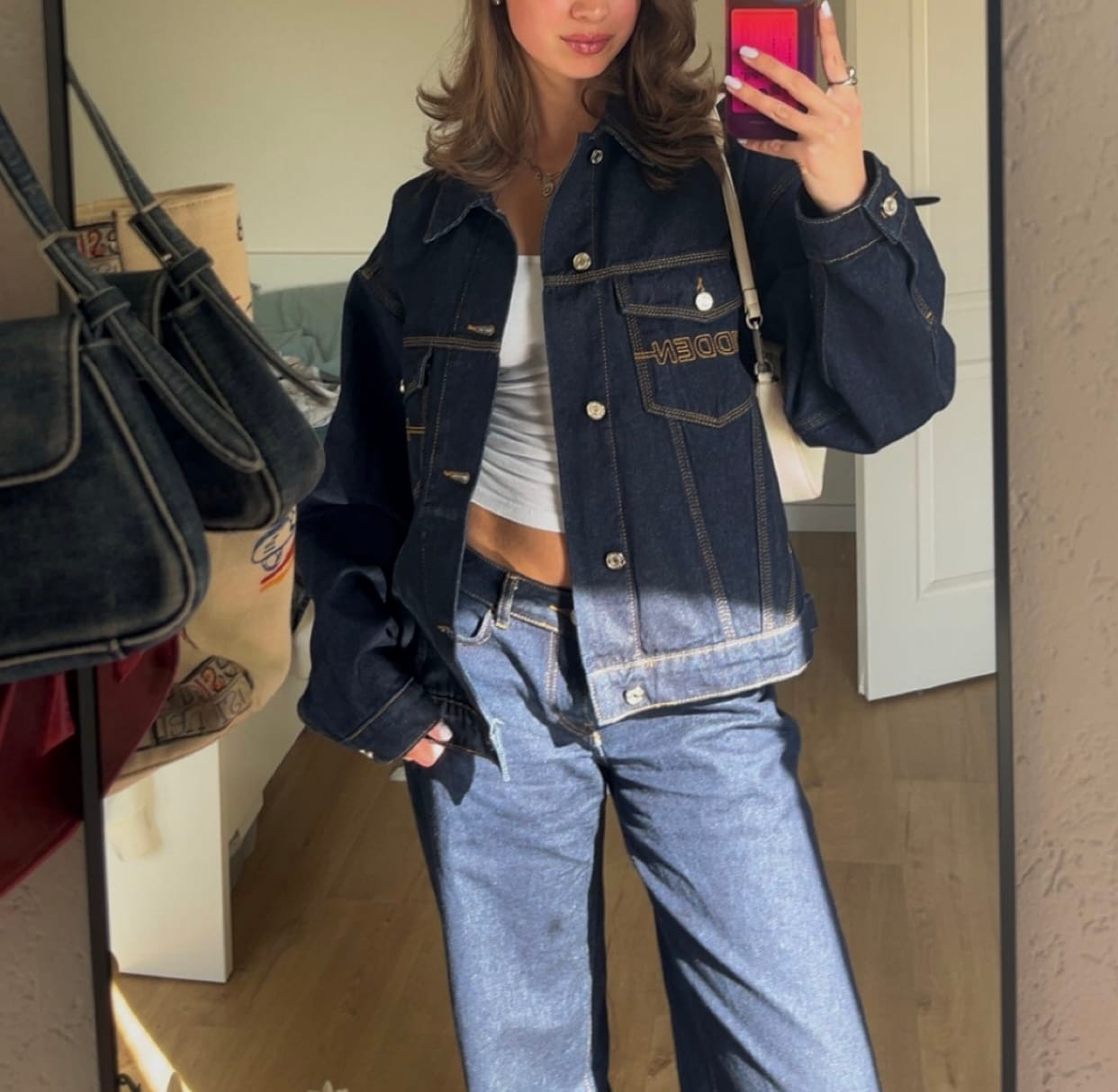 Customer photo review of LOGO STITCH DENIM JACKET INDIGO