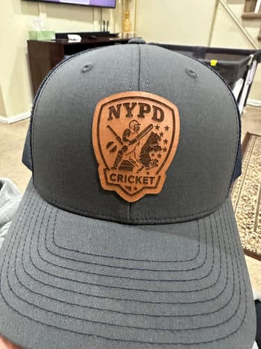 Customer photo review of Custom Leather Patch Trucker Hat - Richardson 112