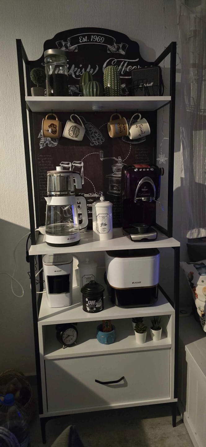Customer photo review of Rani JE155 Işıklı Kahve Köşesi Çekmeceli Çok Amaçlı Mutfak Dolabı Beyaz