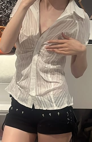 Customer photo review of Lillian Girly White Textured Shirt Top