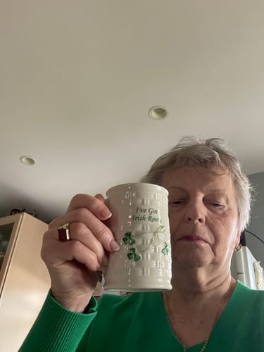 Customer photo review of Belleek Classic "I've Got Irish Roots" Mug