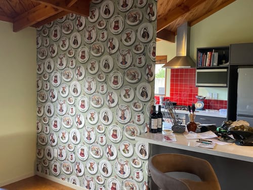 Customer photo review of Tales of the Manor - Fun Animal Wallpaper - Sage Green