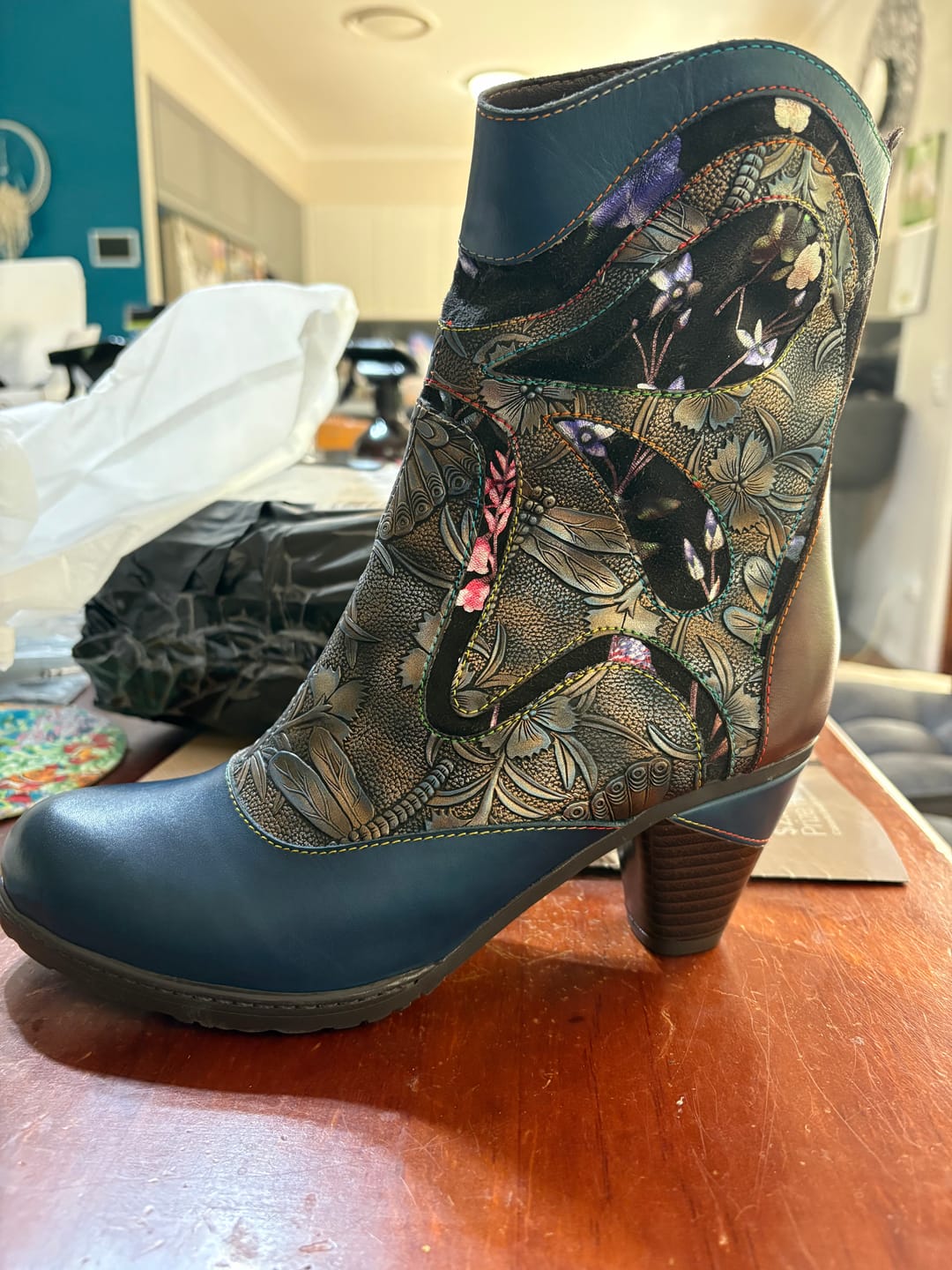 Customer photo review of Retro Painted Genuine Leather Dragonfly Ankle Boots