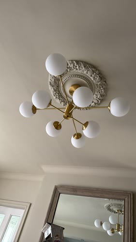 Customer photo review of 6/8/12-Light Mid-Century Modern Opal White Glass Globe Chandelier