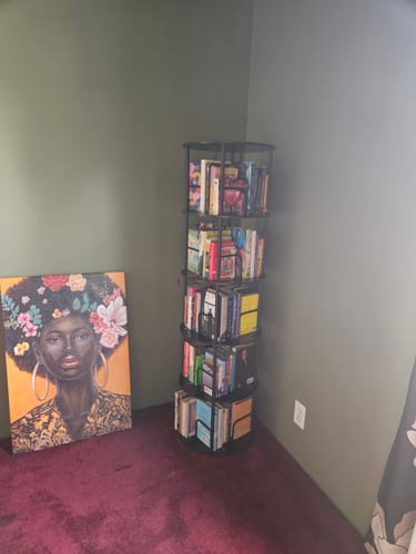 Customer photo review of Flycity 3-5 Tier Rotating Bookshelf with 360° Display & Partition Storage