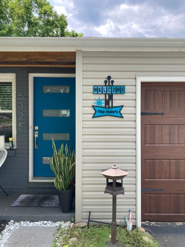 Customer photo review of Mid Century Custom "Welcome" Sign #223