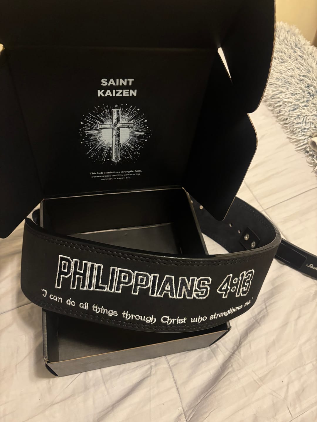 Customer photo review of Philippians 4:13 Lever Belt