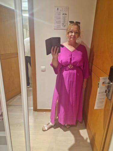 Customer photo review of Avery Magenta Front Slit Dress