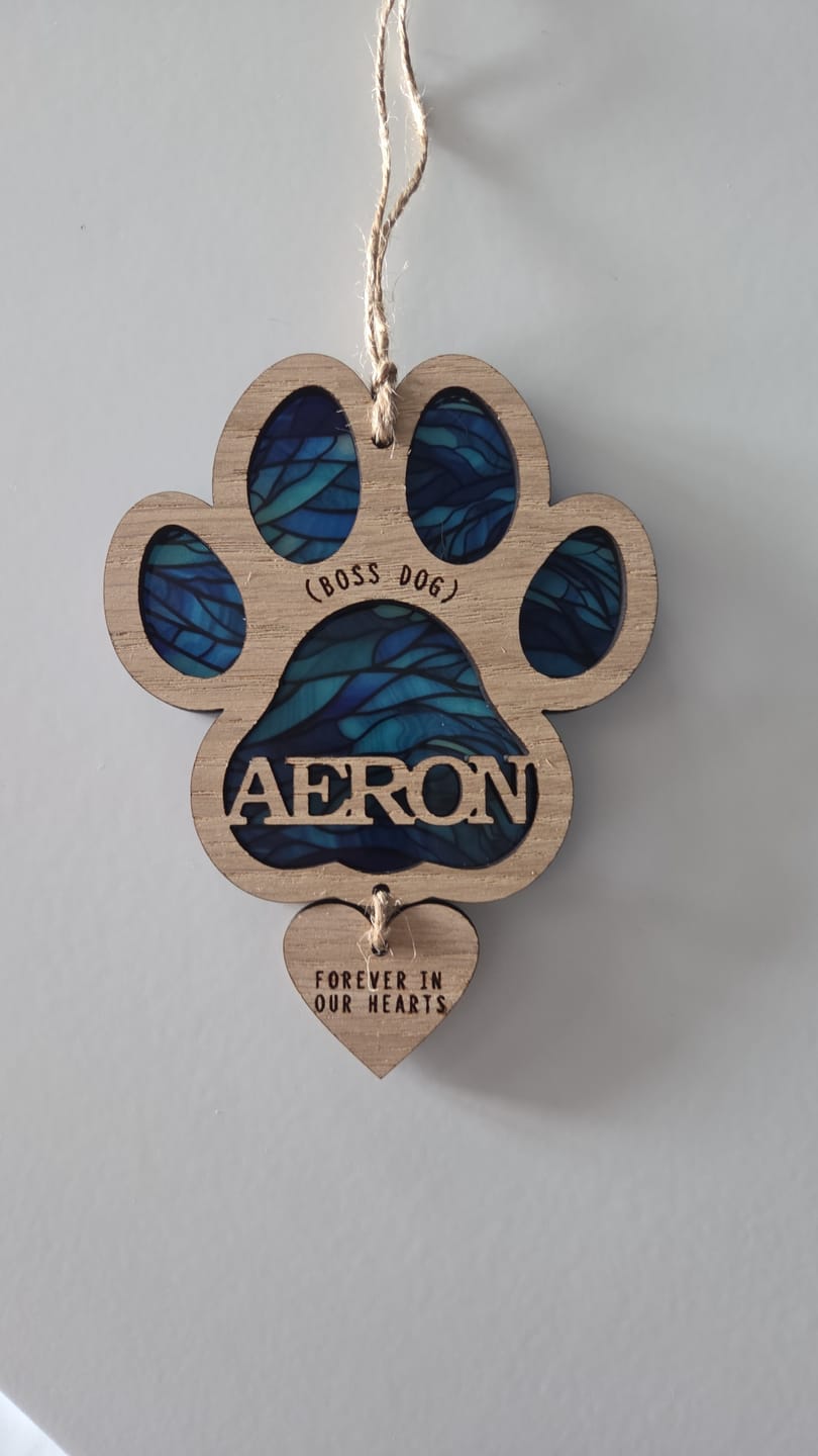 Customer photo review of Rainbow Dog Paw Stained Glass