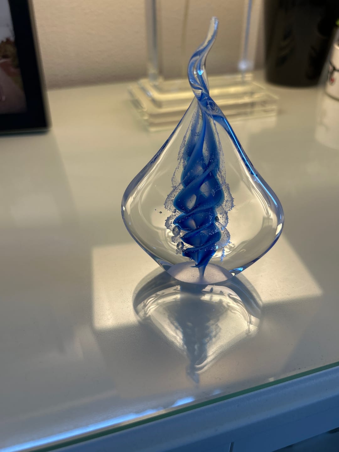 Customer photo review of Memorial Glass Flame with Cremation Ashes