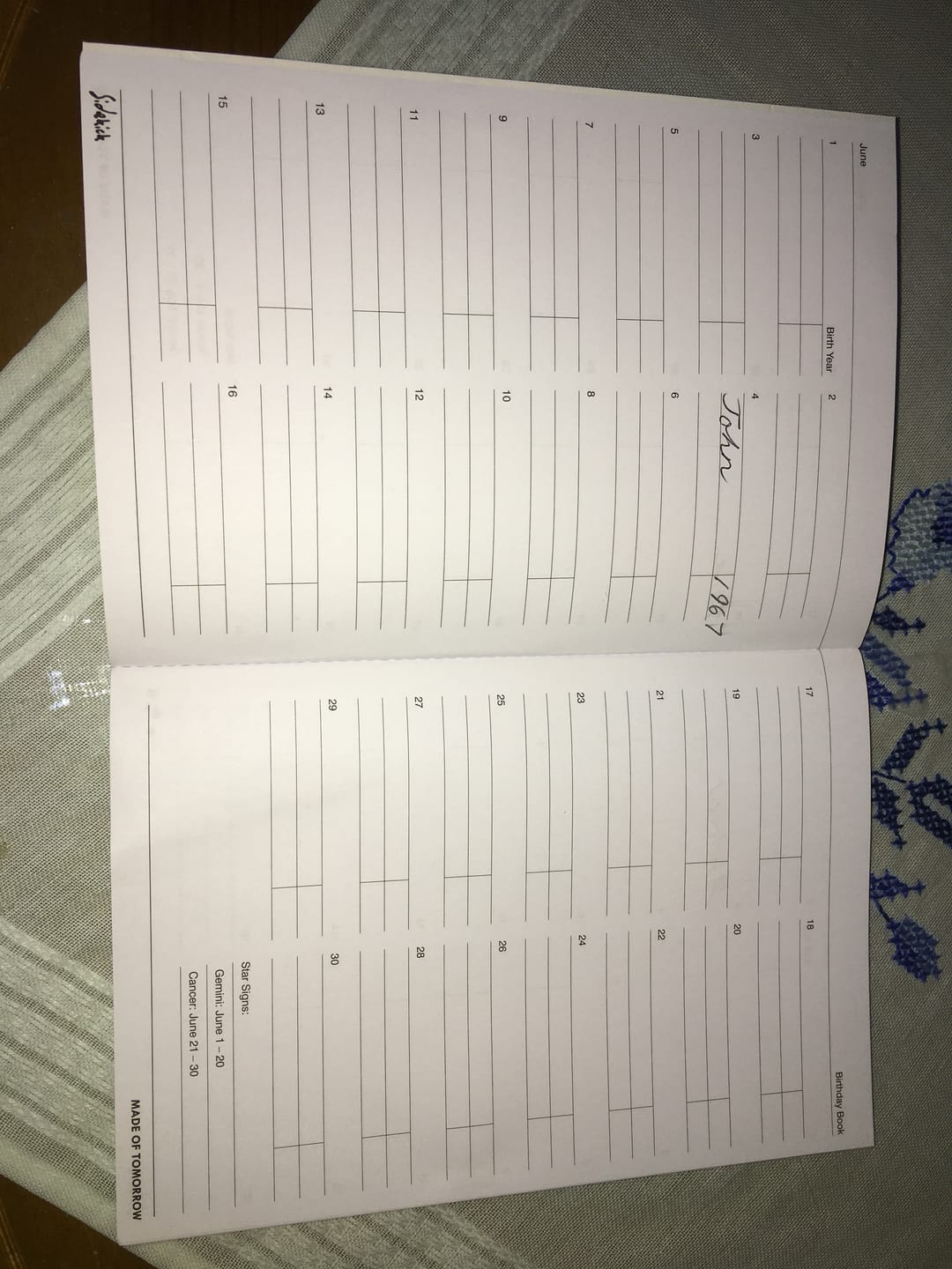 Customer photo review of Birthday Book