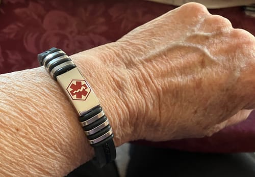 Customer photo review of Personalised Silicone & Leather Medical Alert Bracelet
