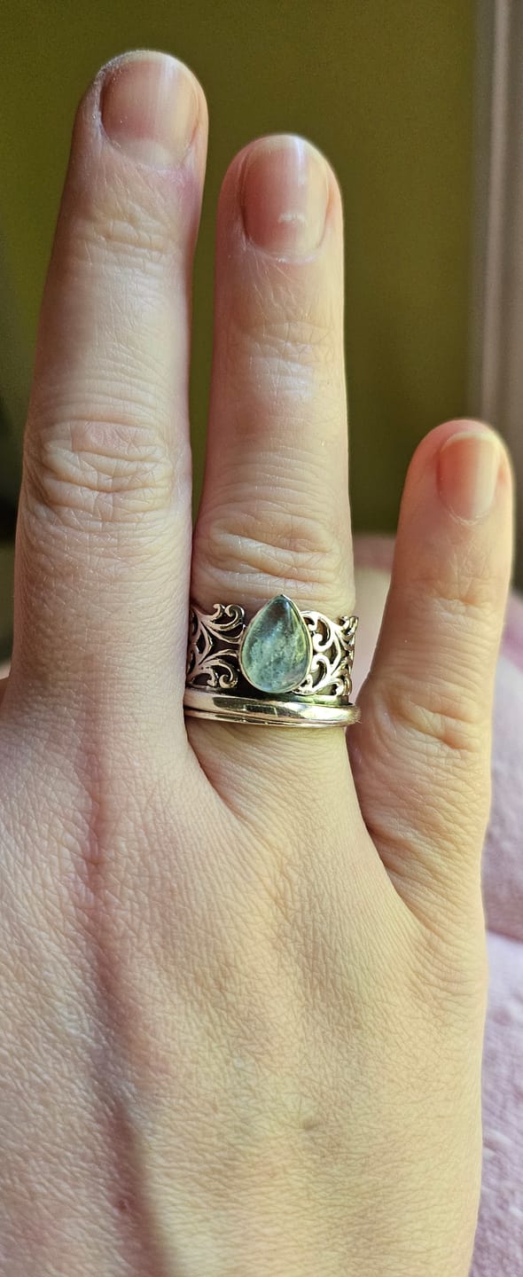 Customer photo review of Teardrop Aquamarine Fidget Ring Sterling Silver