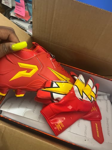 Customer photo review of The Flash Football Gloves - VPS1 by Phenom Elite